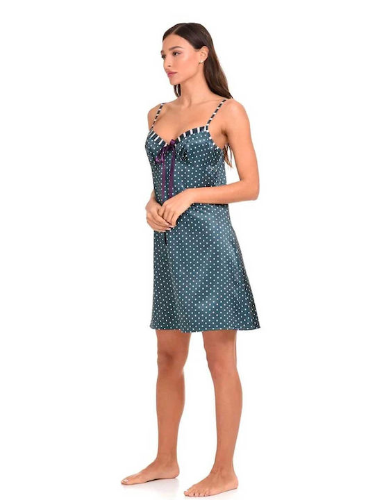 Miss Rosy Summer Satin Women's Nightdress Petrol