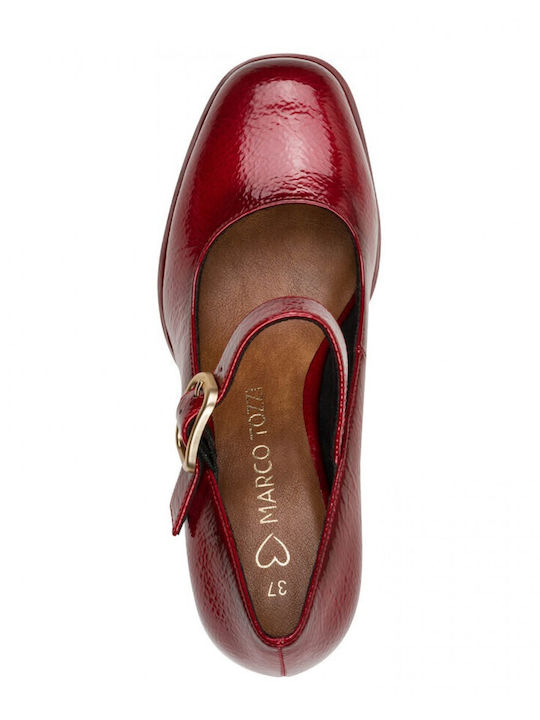 Synthetic Leather Red High Heels with Strap