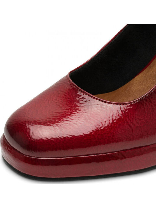 Synthetic Leather Red High Heels with Strap
