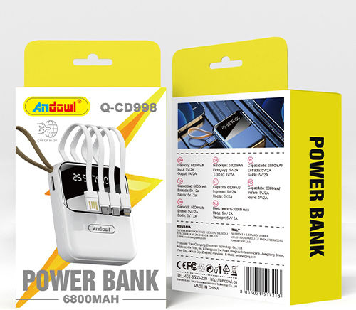 Andowl Power Bank 6800mAh με Θύρα USB-A Λευκό