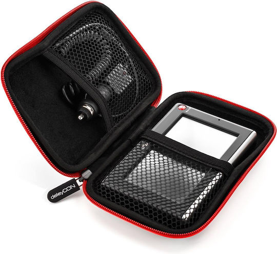 Deleycon Case for GPS Navigation Devices Up to 4 3" & 5" 14.6x9.3x3.4cm Durable Shockproof 2 Internal Pockets Mesh Pockets Red
