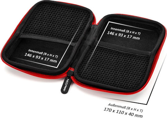 Deleycon Case for GPS Navigation Devices Up to 4 3" & 5" 14.6x9.3x3.4cm Durable Shockproof 2 Internal Pockets Mesh Pockets Red