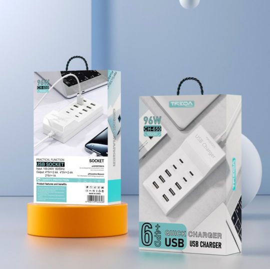 Treqa Charging Stand with 6 USB-A Ports and 4 USB-C Ports Power Delivery in White color (CH-650)