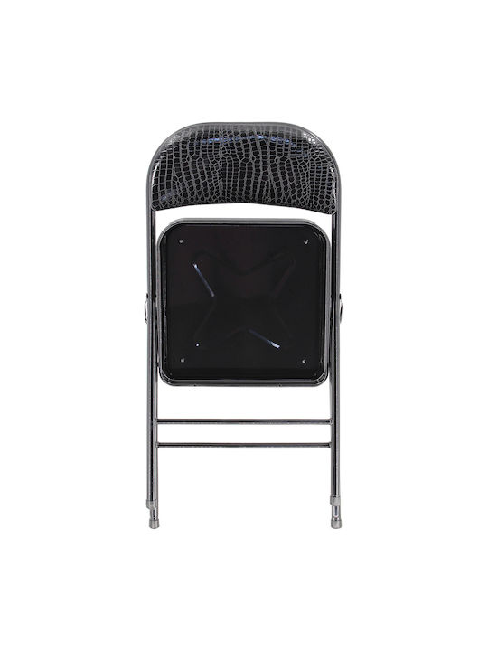 Croco Foldable Kitchen Metallic Chair Black Velvet-Black Metal 45x40x78cm