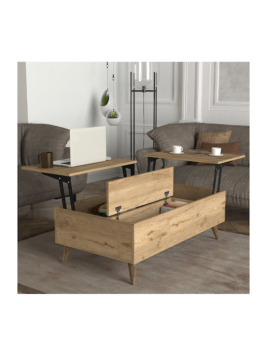 Rectangular Central Coffee Table roy Wooden with Lifting Mechanism Sepet Oak L121xW69xH40cm