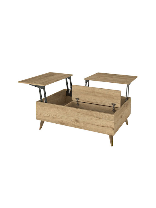 Rectangular Central Coffee Table roy Wooden with Lifting Mechanism Sepet Oak L121xW69xH40cm
