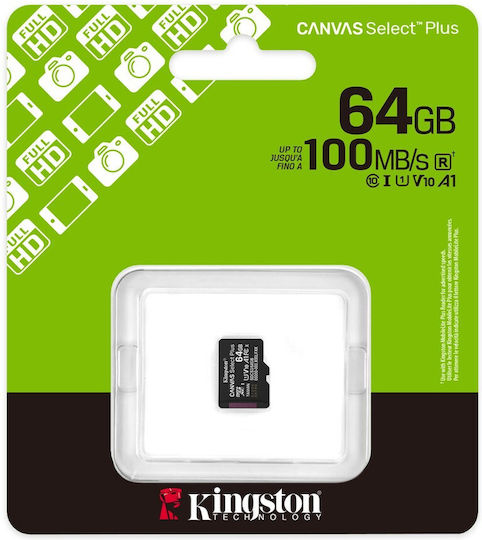 Kingston Canvas Select Plus microSDXC 64GB U1 A1 100MB/s с адаптер