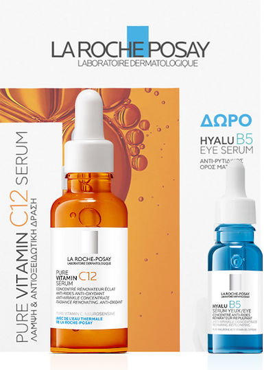 La Roche Posay Pure Vitamin C12 & Gift Hyalu B5 Eye Serum 5ml Anti-aging Serum Face with Vitamin C & Vitamin B5 for Detoxification & Radiance 30ml