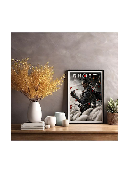 Gaming Poster Ghost Tsusima Cover Gm2339 30cm X 40cm Premium Μαύρο Ξύλινο Κάδρο