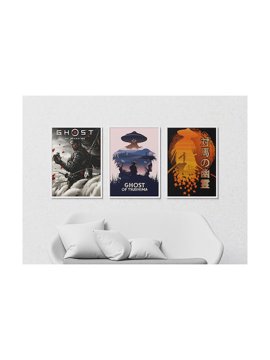 Gaming Poster Ghost Tsusima Cover Gm2339 30cm X 40cm Premium Μαύρο Ξύλινο Κάδρο