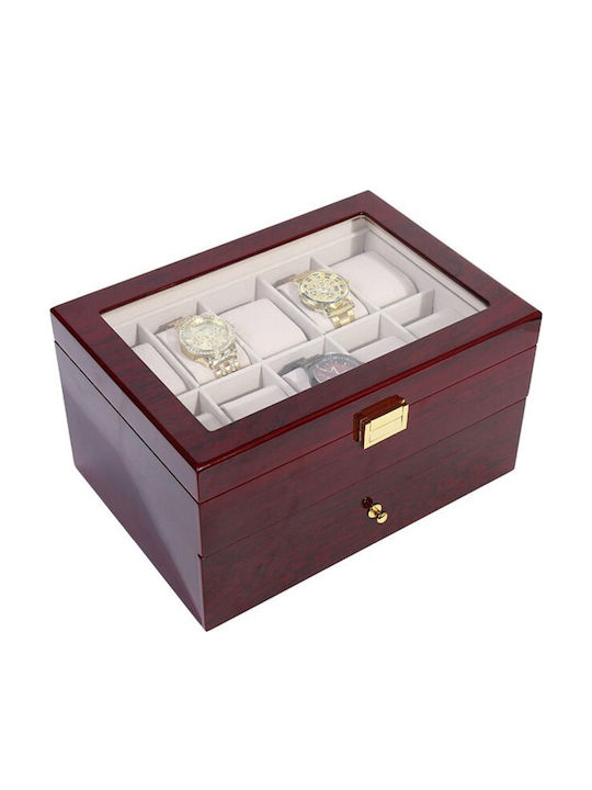 Cute Wooden Watch Case for Storing and Organizing 20 Watches Pufo Premium Tiered Model with Drawer