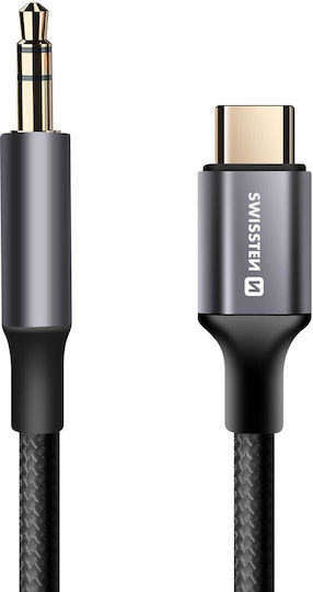 Swissten USB Typ-C Zu 3.5mm Jack Audio Auxiliary Kabel Geflochtenes Nylon 1,5m Schwarze