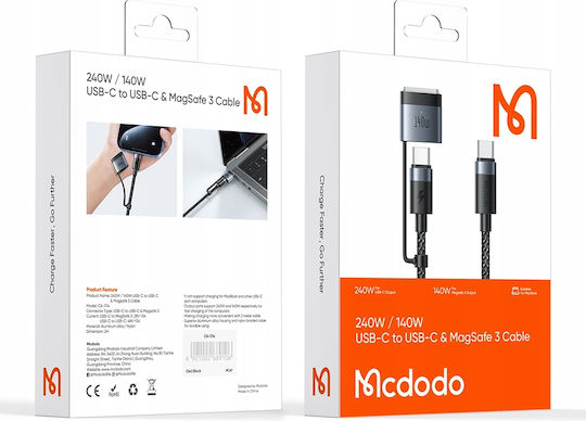 Mcdodo USB 2.0 Kabel USB-C männlich - USB-C / Magsafe 3 240W Power Delivery (PD) Schwarz 2m CA-0140