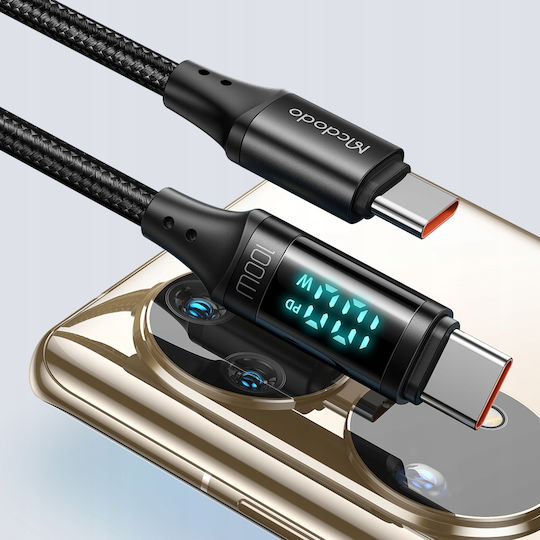 Mcdodo CA-1100 Braided / LED USB 2.0 Cable USB-C male - USB-C 100W PD Μαύρο 1.2m CA-1100