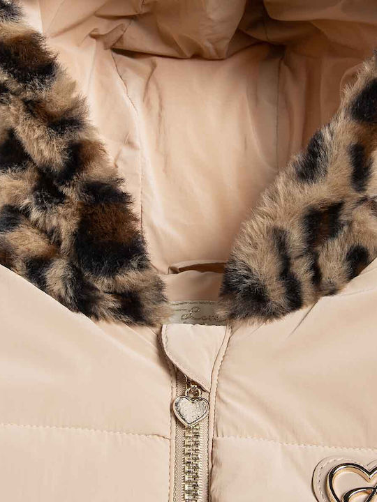 Kids Quilted Sleeveless Double Sided Jacket with Hood Beige