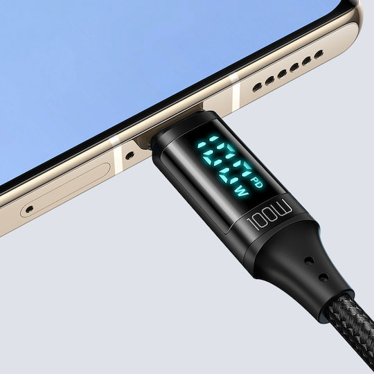 Mcdodo CA-1100 Braided / LED USB 2.0 Cable USB-C male - USB-C 100W PD Μαύρο 1.2m CA-1100