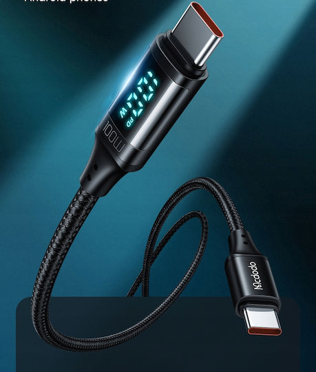 Mcdodo CA-1100 Braided / LED USB 2.0 Cable USB-C male - USB-C 100W PD Μαύρο 1.2m CA-1100