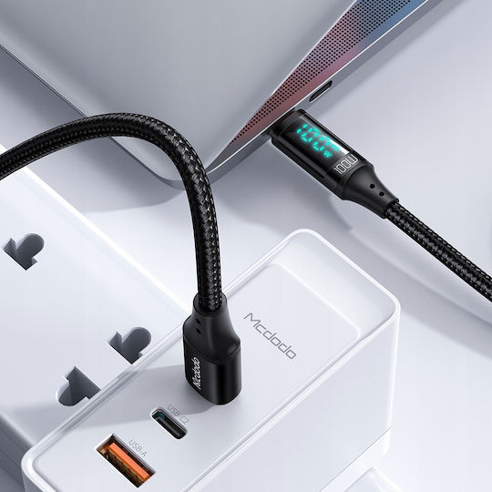 Mcdodo CA-1100 Braided / LED USB 2.0 Cable USB-C male - USB-C 100W PD Μαύρο 1.2m CA-1100