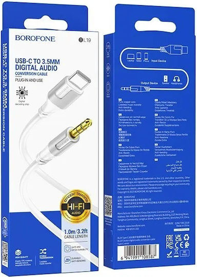 Borofone USB 2.0 Cable USB-C male - 3.5mm Λευκό 1m