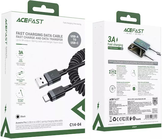 Acefast Braided USB 2.0 Cable USB-C male - USB-A 18W Μαύρο 1.2m C14-04