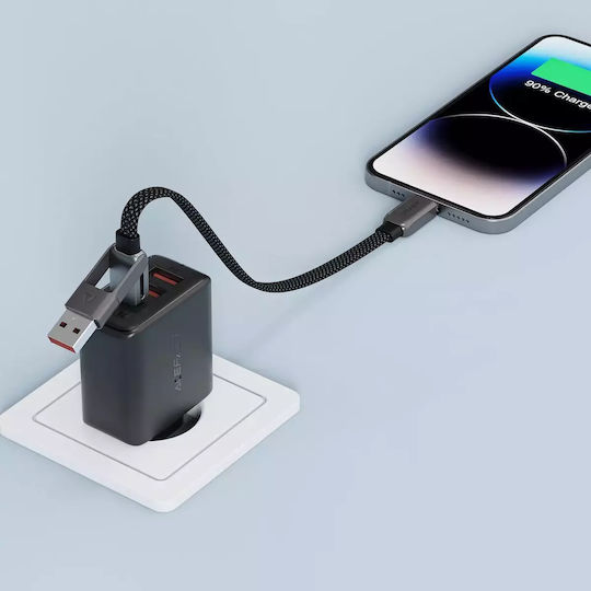 Acefast USB 2.0 Cable USB-C male - USB-A / USB-C 60W Μαύρο 0.2m C13-05