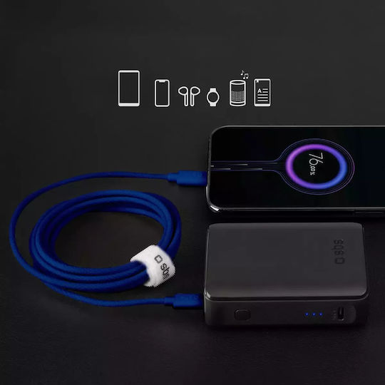 SBS Braided USB 2.0 Cable USB-C Male - USB-C 60W PD Blue 1.5m