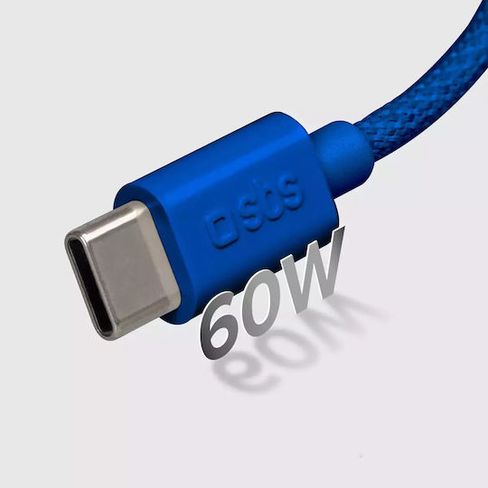 SBS Braided USB 2.0 Cable USB-C Male - USB-C 60W PD Blue 1.5m