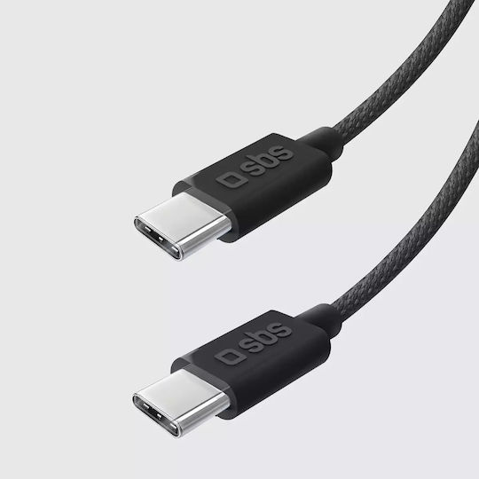 SBS Braided USB 2.0 Cable USB-C male - USB-C 60W PD Μαύρο 1.5m