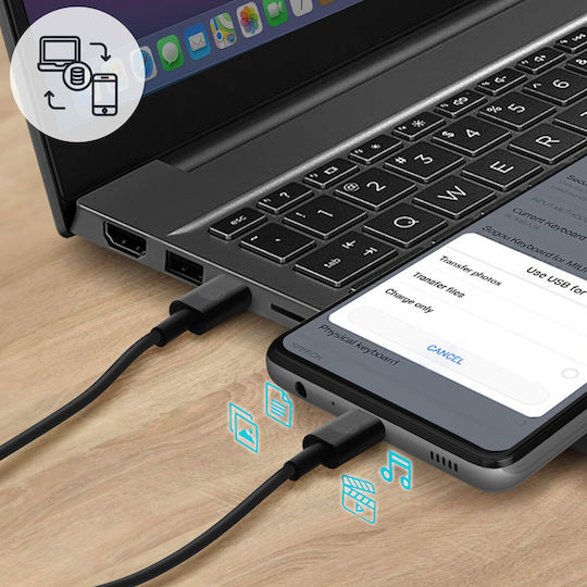 Forever USB 2.0 Cable USB-C male - USB-C 60W PD Μαύρο 1m GSM106367