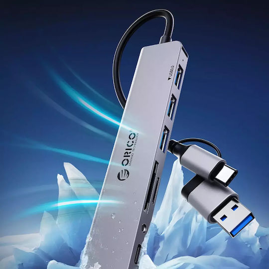 Orico Хъб 7 Порта USB 3.0 с Връзка USB-A / USB-C Сив