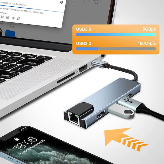 Techsuit H1 USB-C Docking Station με HDMI 4K PD Ethernet Γκρι