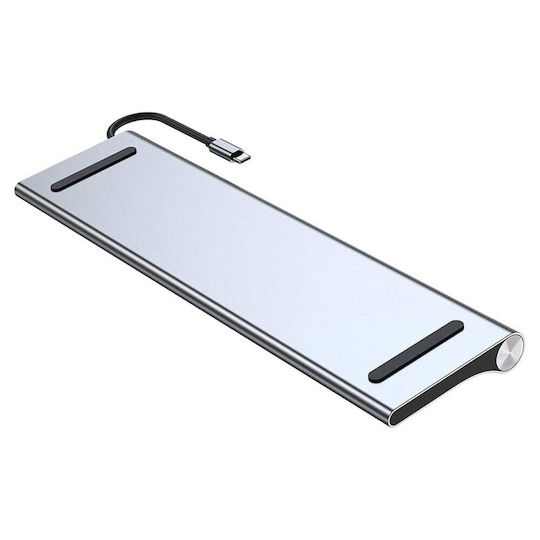 A-014 USB-C Докинг станция с HDMI 4K PD Ethernet Сребрист