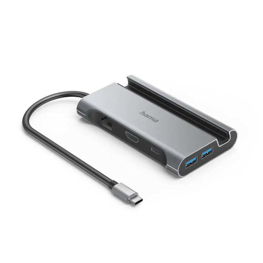 HAMA 7-in-1 USB-C Докинг станция с HDMI 4K PD Ethernet Сив
