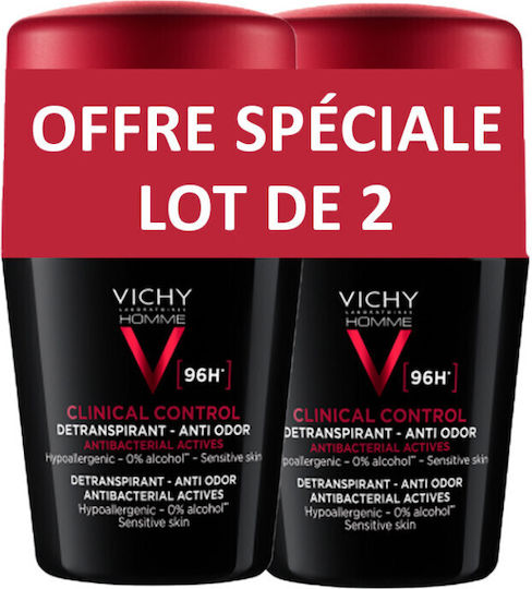 Vichy Homme Clinical Control Αποσμητικό 96h σε Roll-On 2x50ml