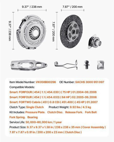 Vevor OEM Premium Clutch Kit Pressure Plate Set Smart ForFour ForTwo
