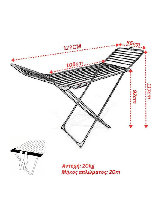 Vileda Max Stainless Steel Folding Floor Clothes Drying Rack with Hanging Length 20m