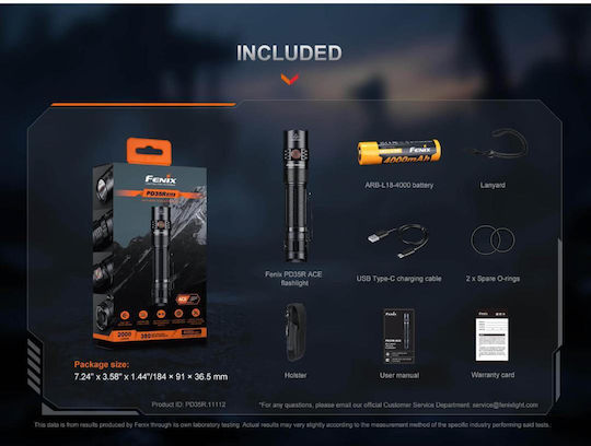 Fenix Επαναφορτιζόμενος Φακός Κεφαλής LED IP68 με Μέγιστη Φωτεινότητα 2000lm