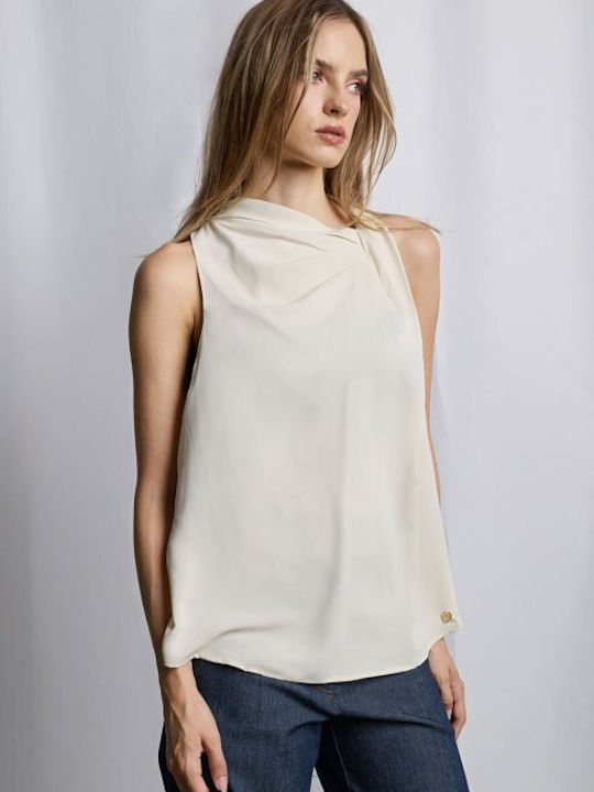 Women's Blouse Sleeveless Drape Beige