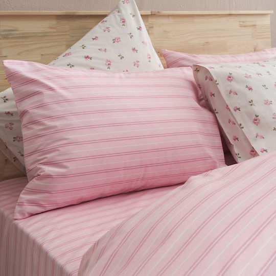Charalambidis Textiles Άνοιξη Σεντόνι King Size με Λάστιχο 180x200+30εκ. Ροζ