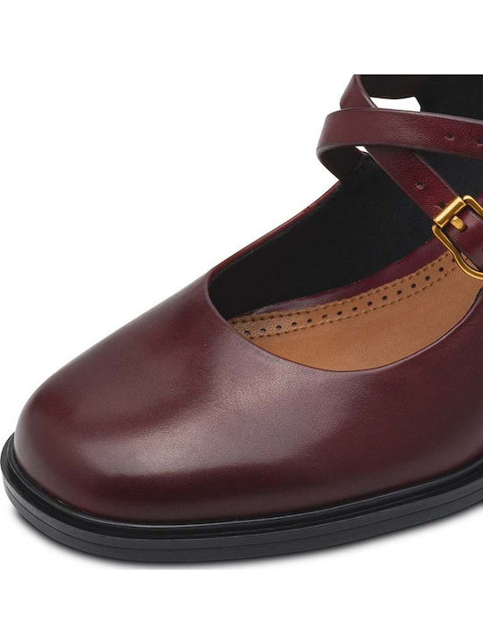 Leather Burgundy Heels with Strap