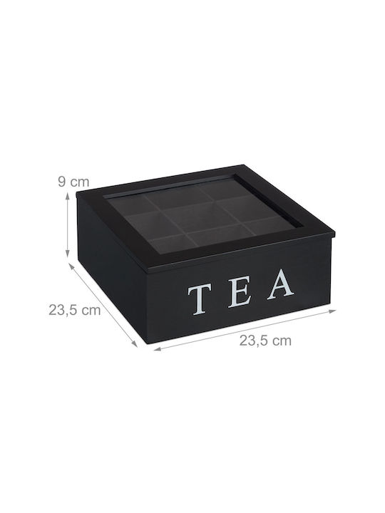 Relaxdays Caseta Pentru Ceai / Cafea Cu Capac Din Lemn Negru 23,5x9x23,5cm