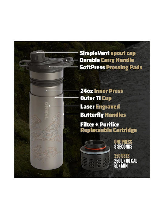 Geopress Ti Purifier Purifier Παγούρι Πλαστικό με Στόμιο και Φίλτρο 710.4ml Μαύρο