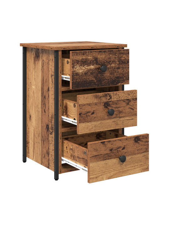 Wooden Bedside Table with Metal Legs Old Wood 40x36x60cm
