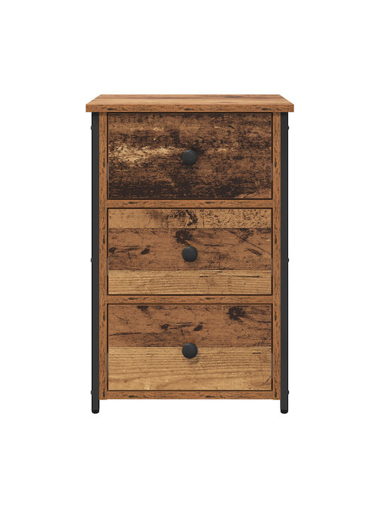 Wooden Bedside Table with Metal Legs Old Wood 40x36x60cm
