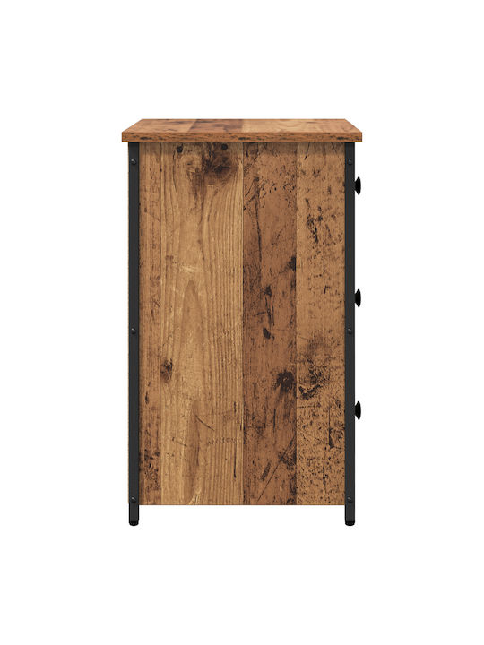 Wooden Bedside Table with Metal Legs Old Wood 40x36x60cm