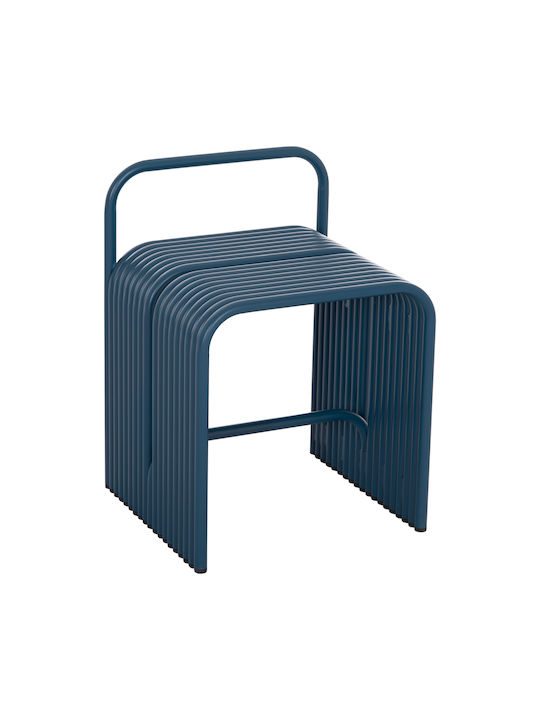 Stool For Living Room with Backrest Metallic Intrepid Blue 40x38x55cm