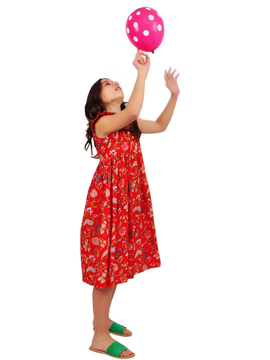 Kinderkleid Ärmellos Blumen Red
