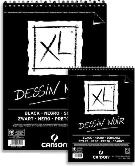 Canson Sketch Pad Dessin Noir A4 29.7x21cm 40 Sheets Black Paper