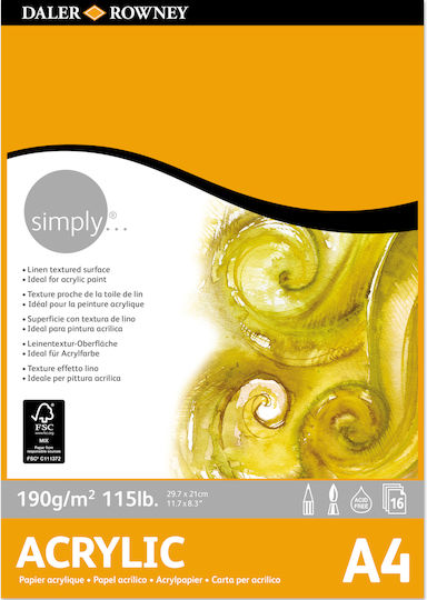 Daler Rowney Μπλοκ Σχεδίου Acrylic Α4 16 Φύλλα 190gr A4 21x29.7cm