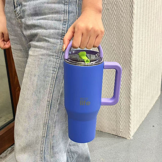 Ecolife Recyclable Handled Tumbler Thermos Stainless Steel BPA Free 900ml DOUBLE HANDLE with Straw and Handle